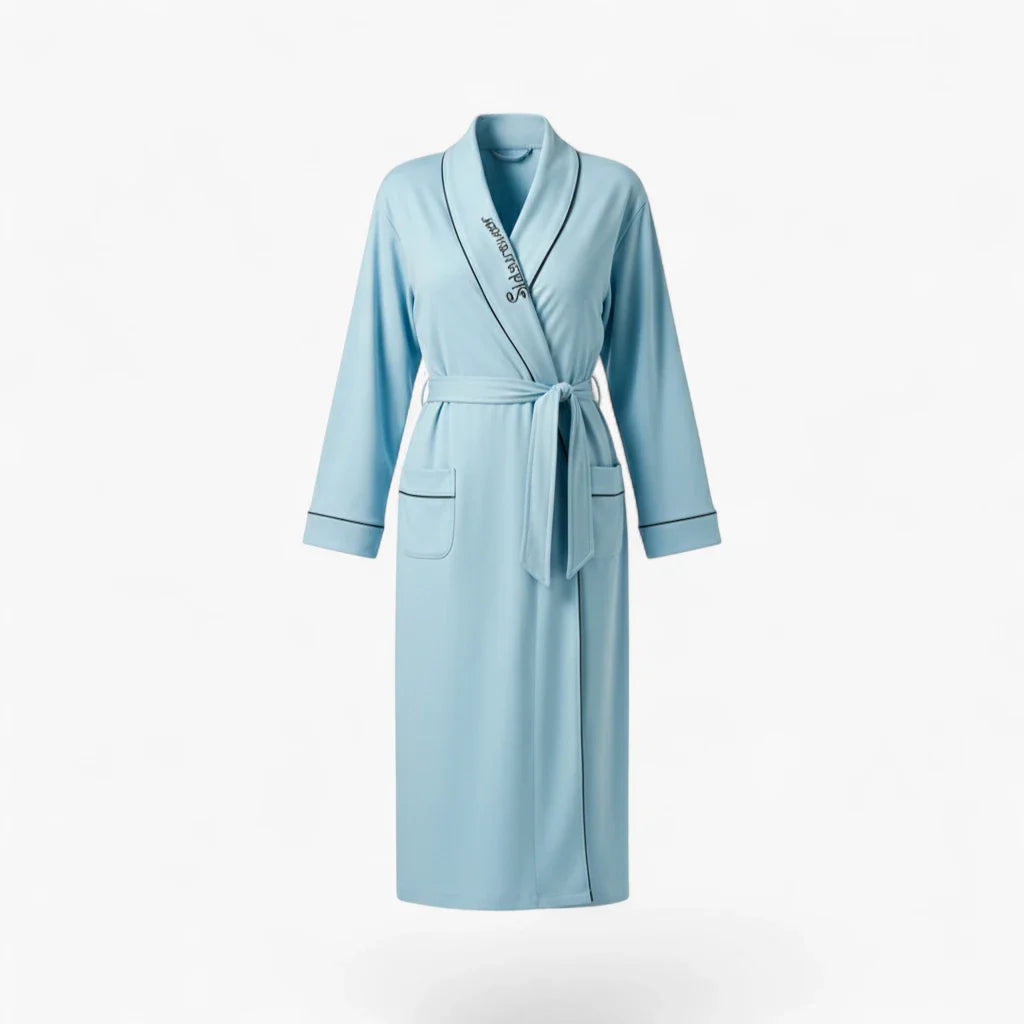 Damen-Peignoir aus Baumwolle – Lang, hellblau, mit Schalkragen