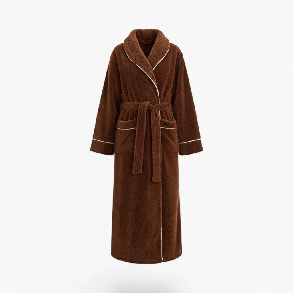 Langer Damen-Peignoir – Dickes braunes Flanell