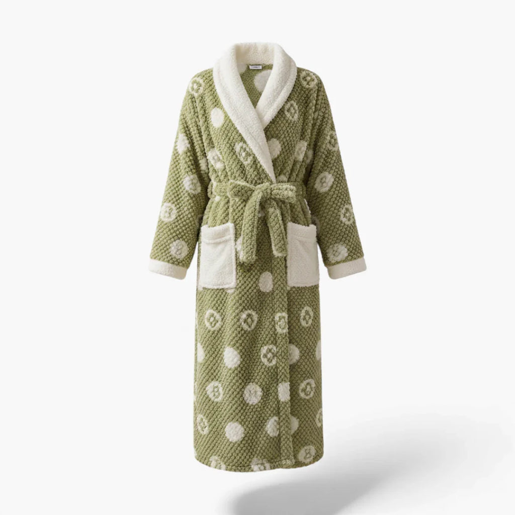 Damen-Bademantel – Grün gepunktet aus Fleece