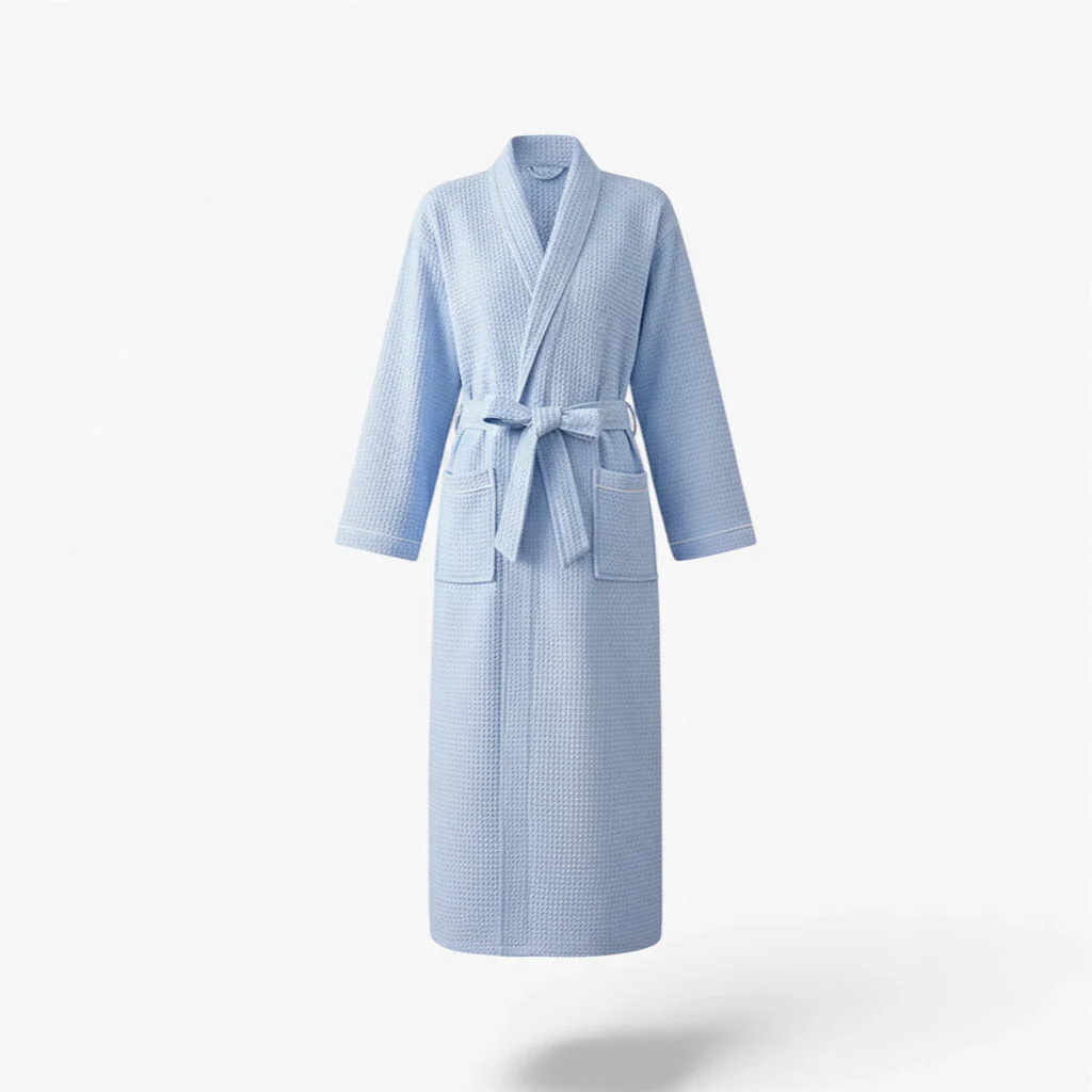 Damen-Bademantel Wabenmuster Blau Lang