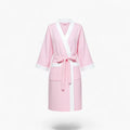 Damen-Bademantel aus rosa Waffelstoff mit weißem Rand und kurzen Ärmeln