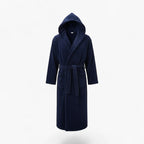 Herren-Bademantel mit Kapuze – Lang, marineblaues Fleece