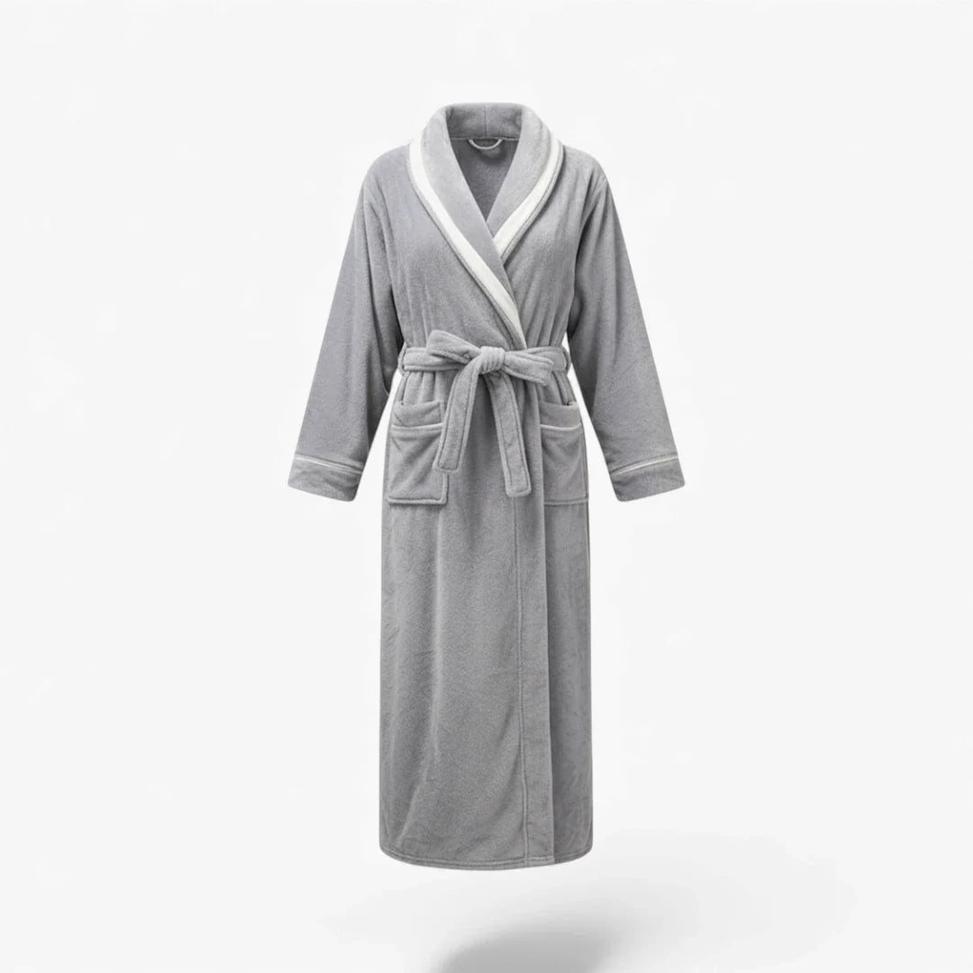 Damen-Lang Bademantel – Grau aus Flanell