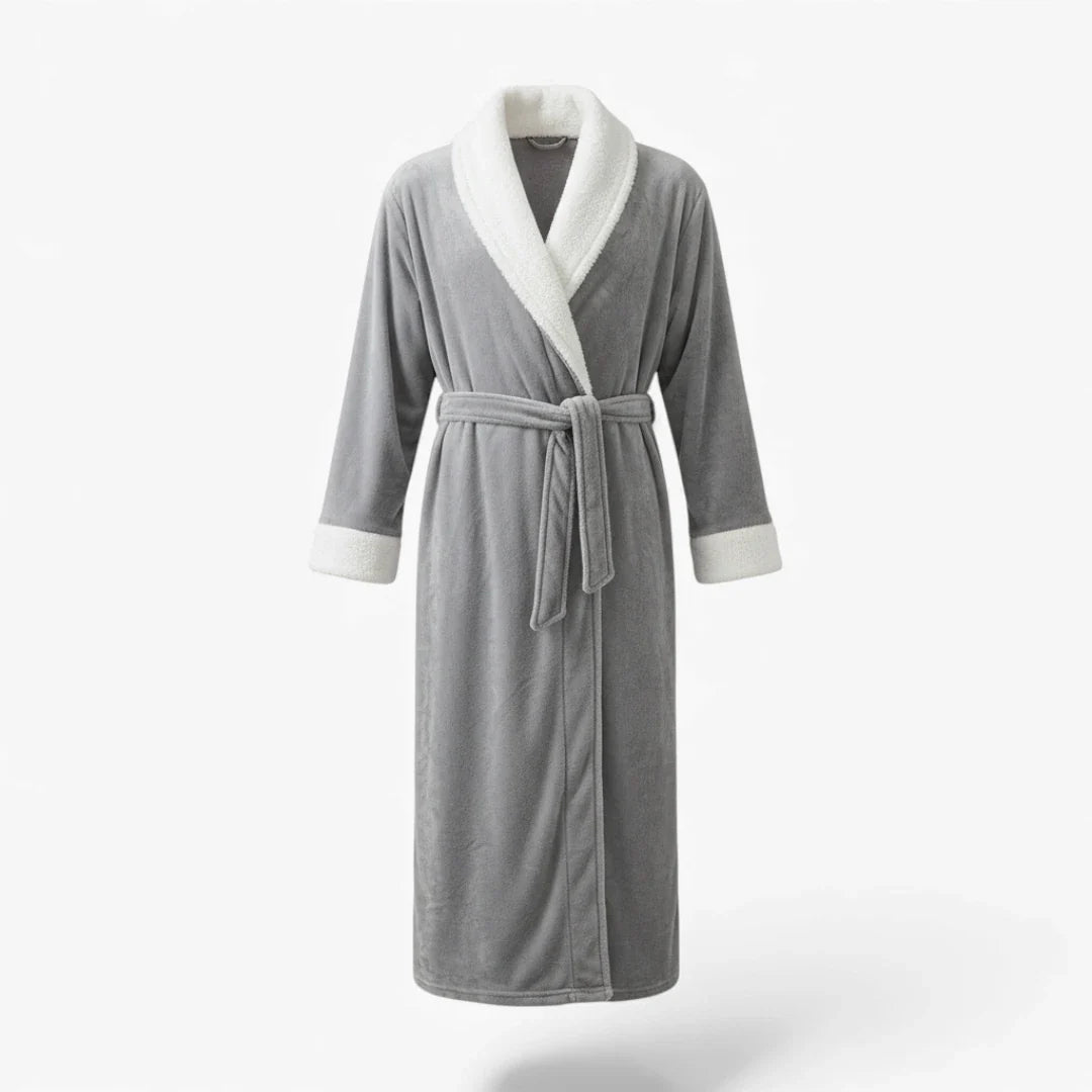 Langer grauer Flanell-Bademantel für Herren für den Winter