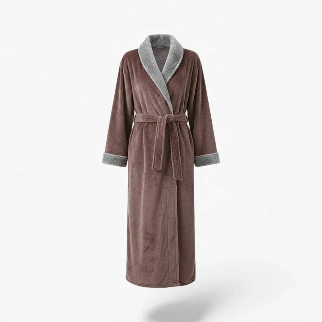 Damen-Winter-Bademantel – Lang, Braun, aus Flanell
