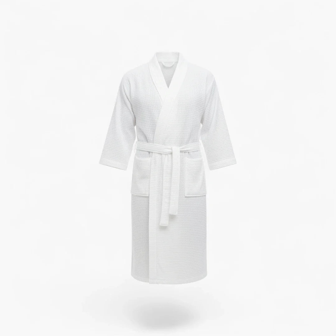 Weißer Herren-Bademantel mit quadratischem Wabenmuster