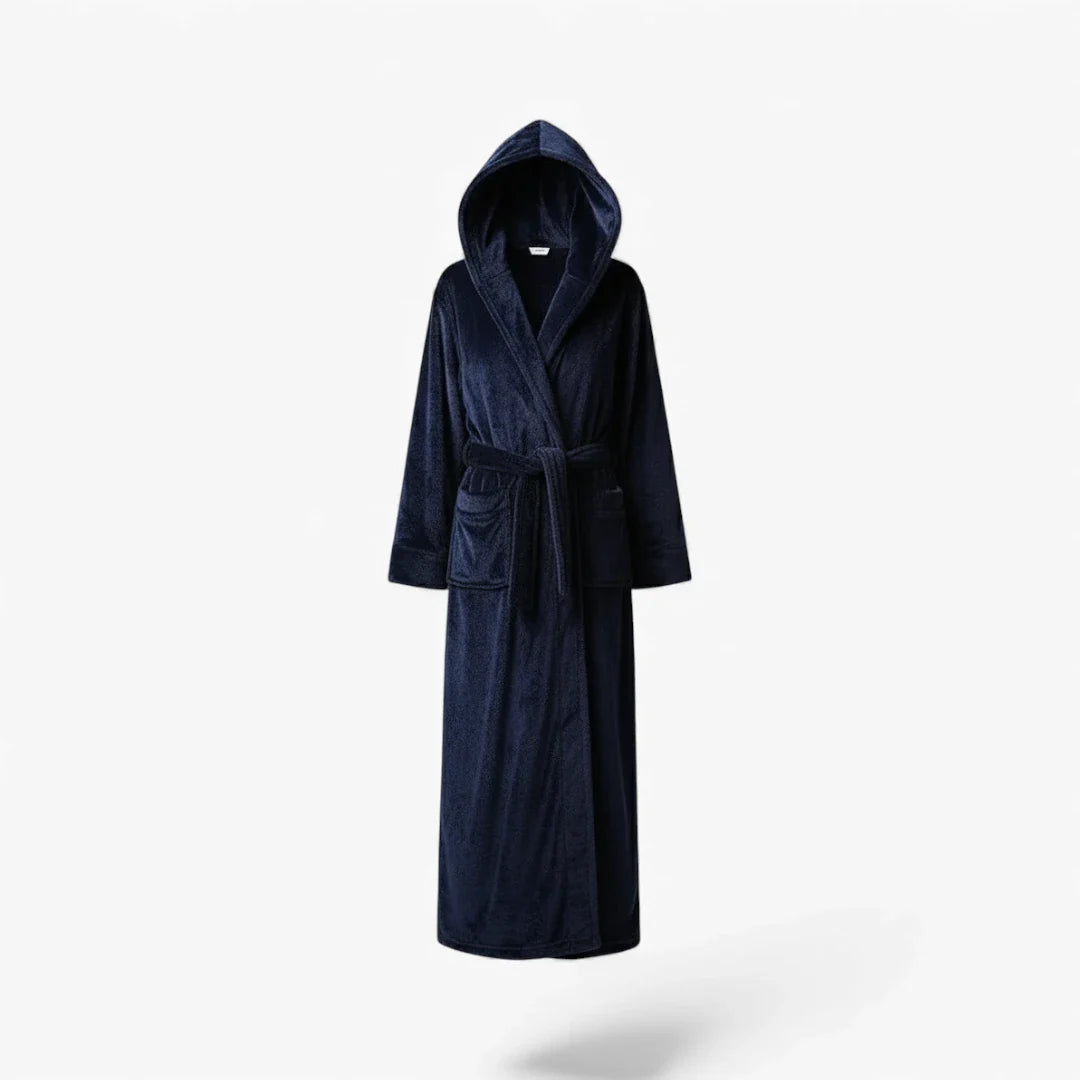 Damen-Winter-Bademantel in Marineblau mit Kapuze