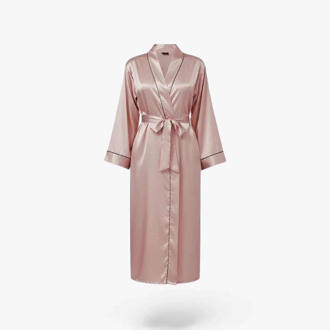Damen-Peignoir aus Satin – Lang – Rosa