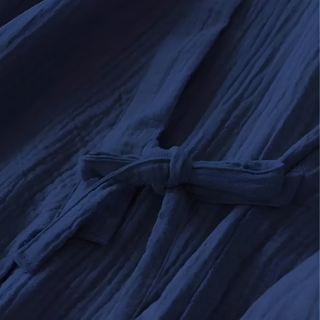 Damen-Schlafmantel aus Baumwolle – Japanischer Stil, Langer Schnitt, marineblau