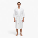 Weißer Herren-Bademantel mit quadratischem Wabenmuster