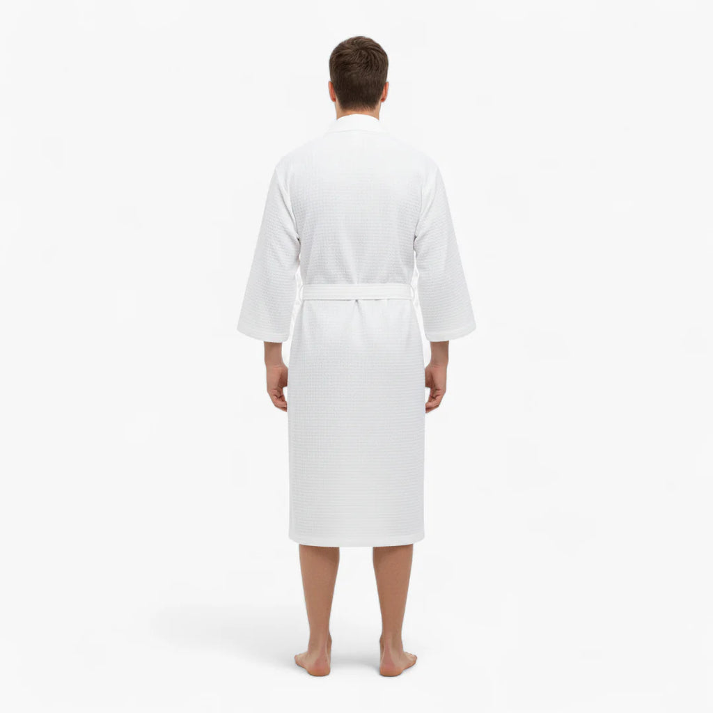 Weißer Herren-Bademantel mit quadratischem Wabenmuster