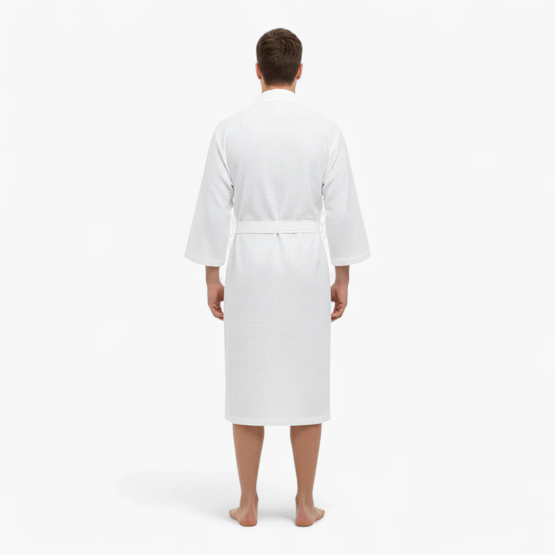 Weißer Herren-Bademantel mit quadratischem Wabenmuster