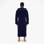 Herren-Bademantel mit Kapuze – Lang, marineblaues Fleece