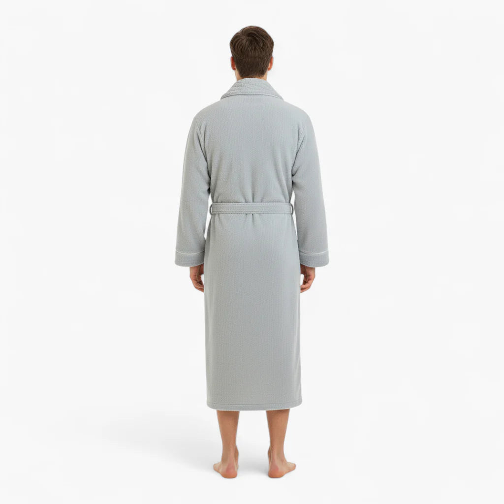 Langer Herrenbademantel – Dicker grauer Flanell