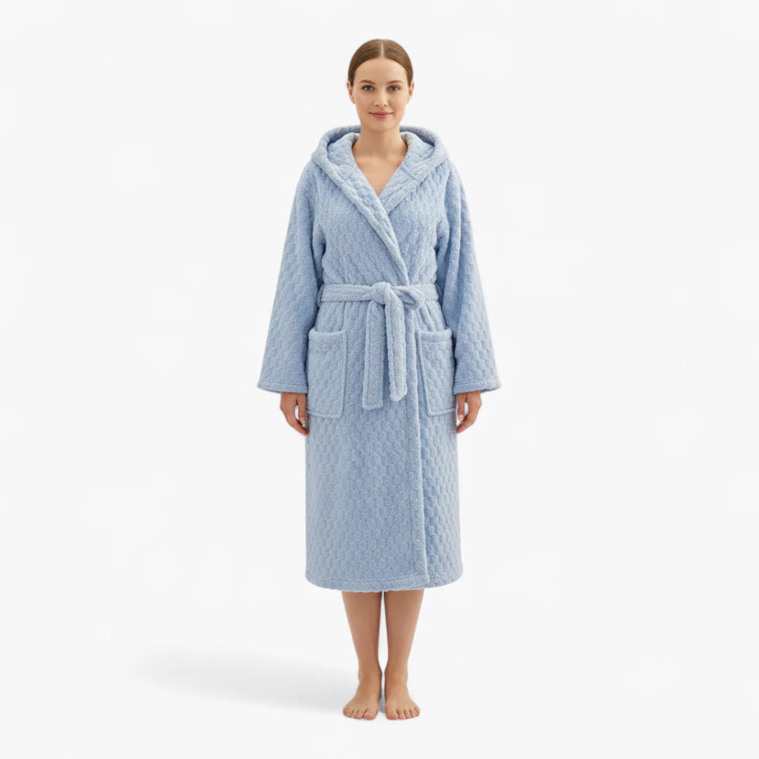 Damen-Nachtmantel Winter – Kapuzen-Fleece in Himmelblau
