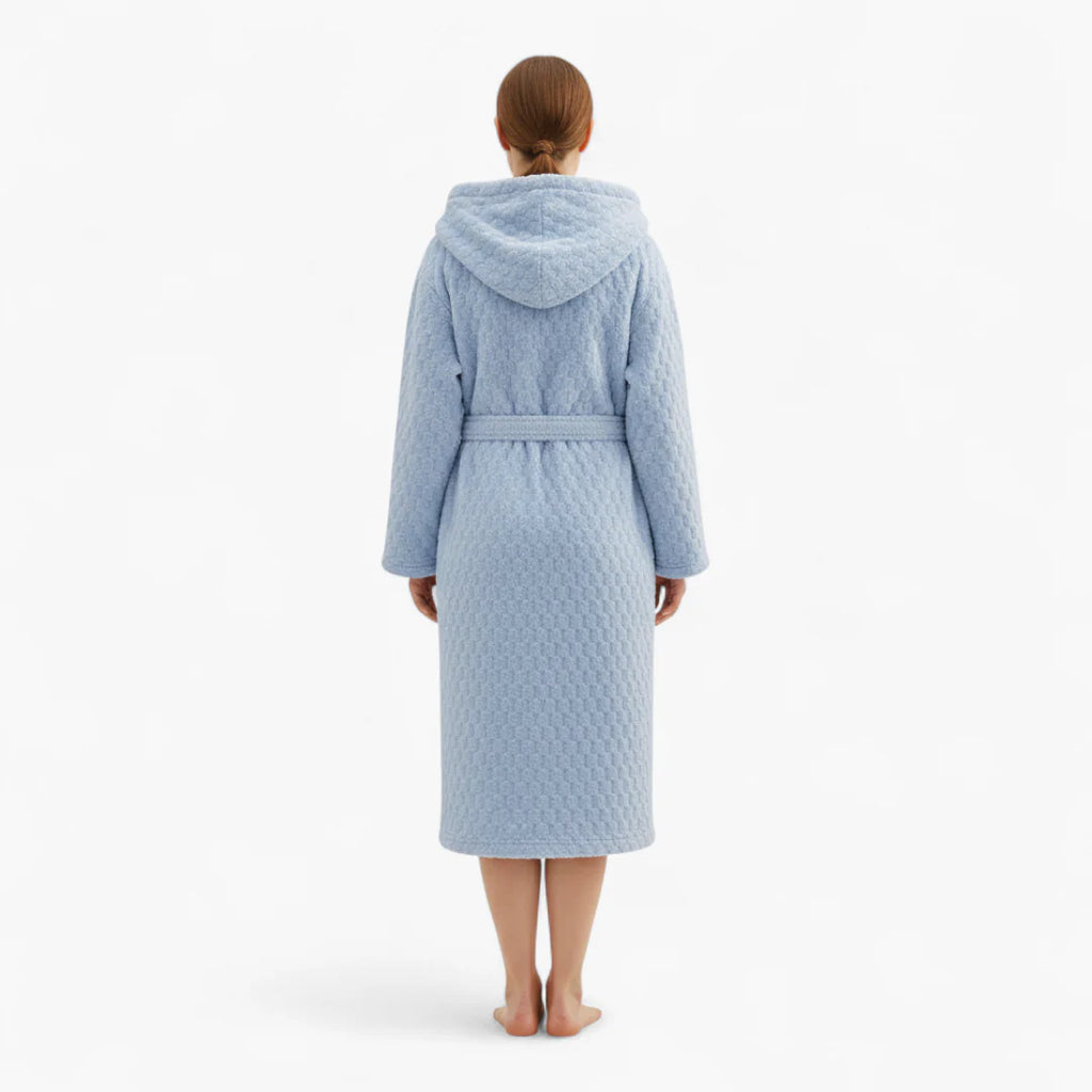 Damen-Nachtmantel Winter – Kapuzen-Fleece in Himmelblau