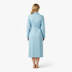 Damen-Peignoir aus Baumwolle – Lang, hellblau, mit Schalkragen