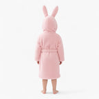 Kinderbademantel mit Kaninchenmotiv – Rosa Winterfleece mit Kapuze und weichen Ohren