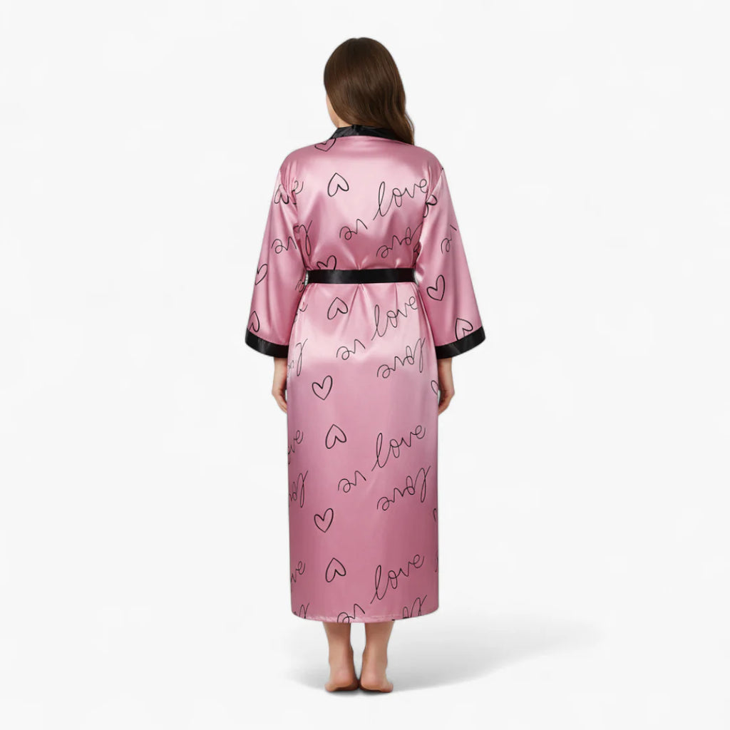Negligé für Damen in Übergröße aus Satin – Lang Rosa mit Herzmotiv Love