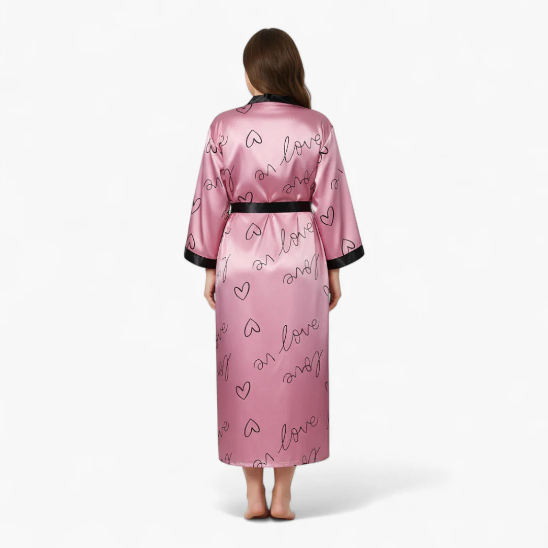 Negligé für Damen in Übergröße aus Satin – Lang Rosa mit Herzmotiv Love