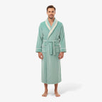 Langer Herrenbademantel – Türkisfarbener Flanell