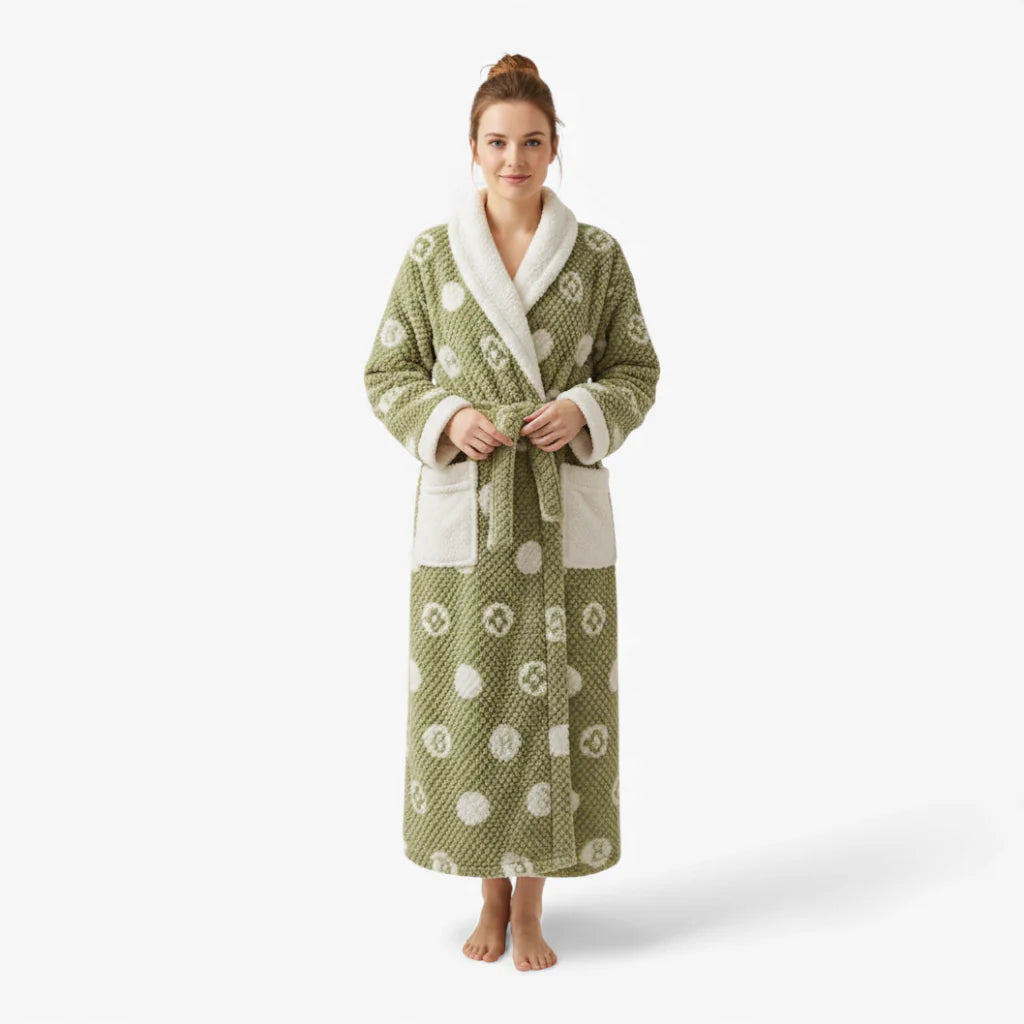 Damen-Bademantel – Grün gepunktet aus Fleece
