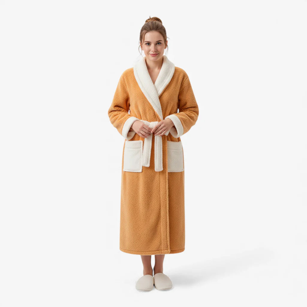 Damen-Bademantel – Lang, Orange, aus Polarfleece