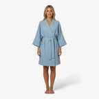 Damen-Peignoir – aus Baumwolle, hellblau, kurz
