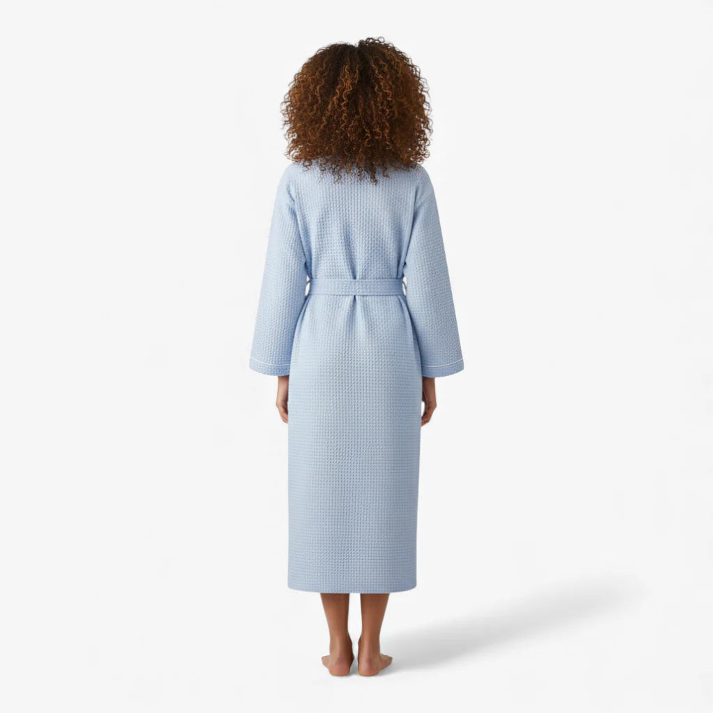 Damen-Bademantel Wabenmuster Blau Lang