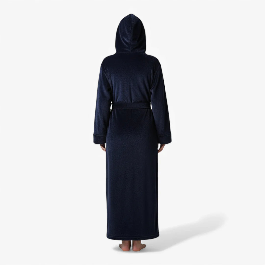 Damen-Winter-Bademantel in Marineblau mit Kapuze
