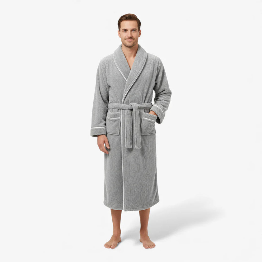 Herrenbademantel – Lang, dick, Grau