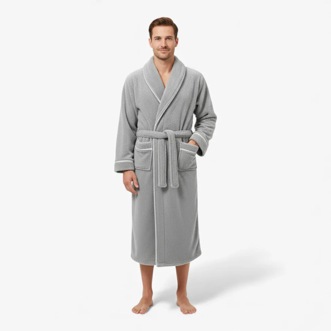 Herrenbademantel – Lang, dick, Grau