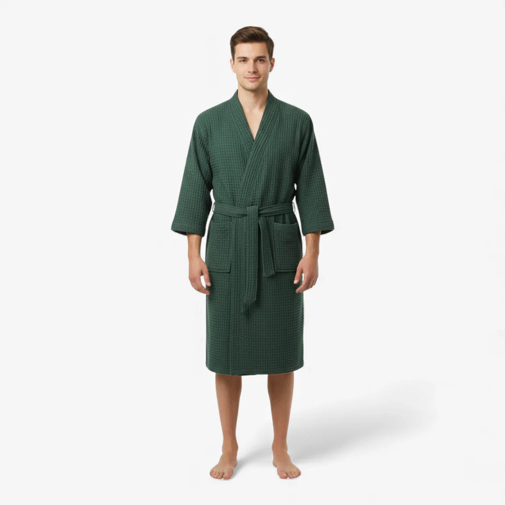 Bademantel aus Baumwolle – Wabengrün