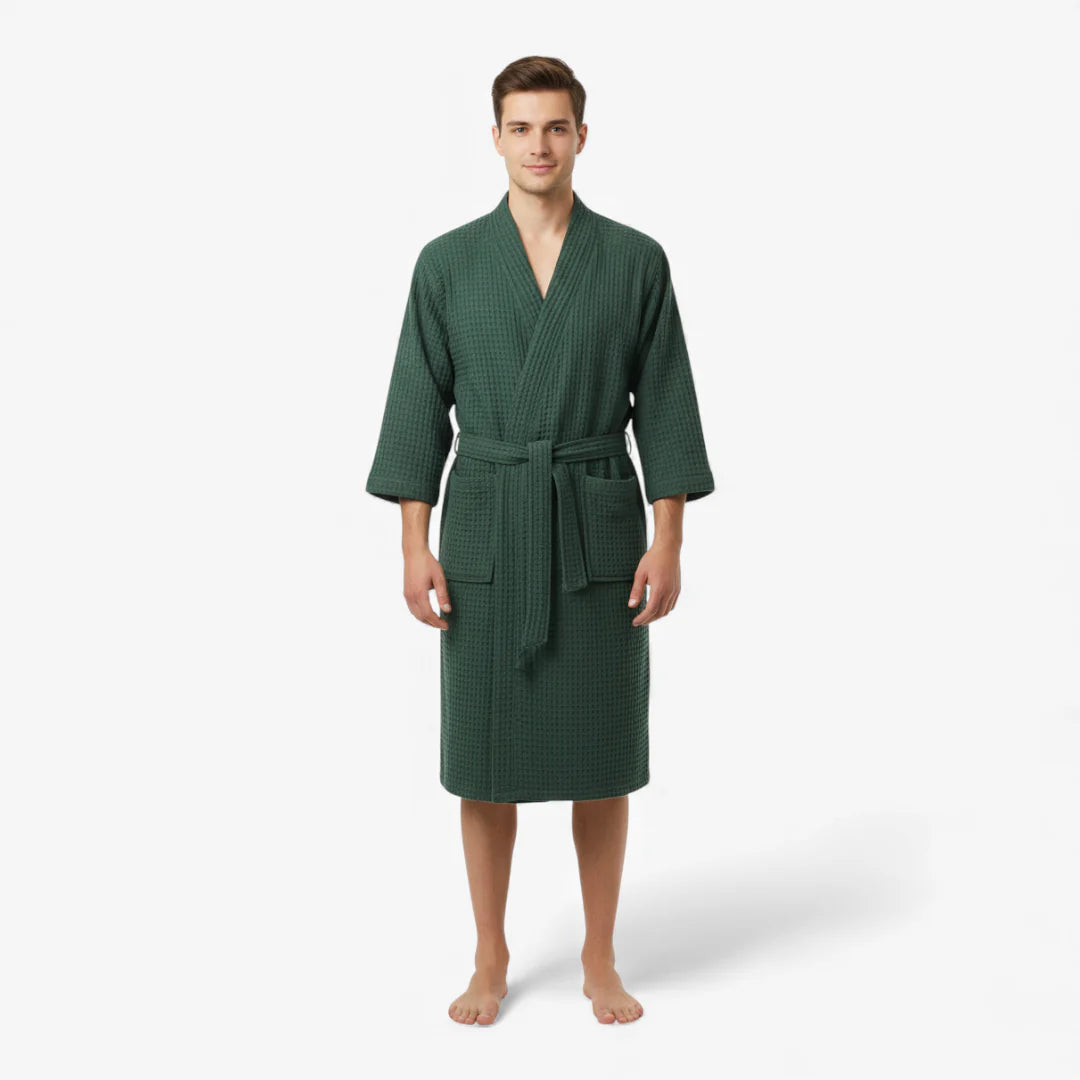 Bademantel aus Baumwolle – Wabengrün