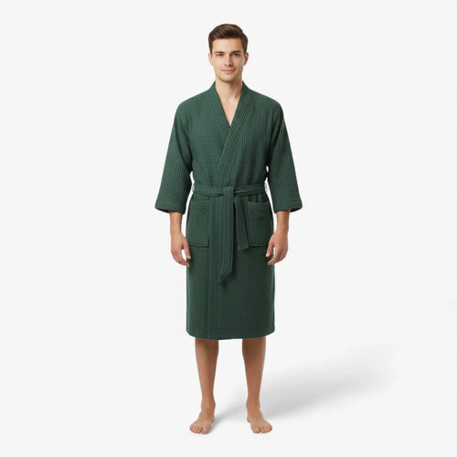 Bademantel aus Baumwolle – Wabengrün