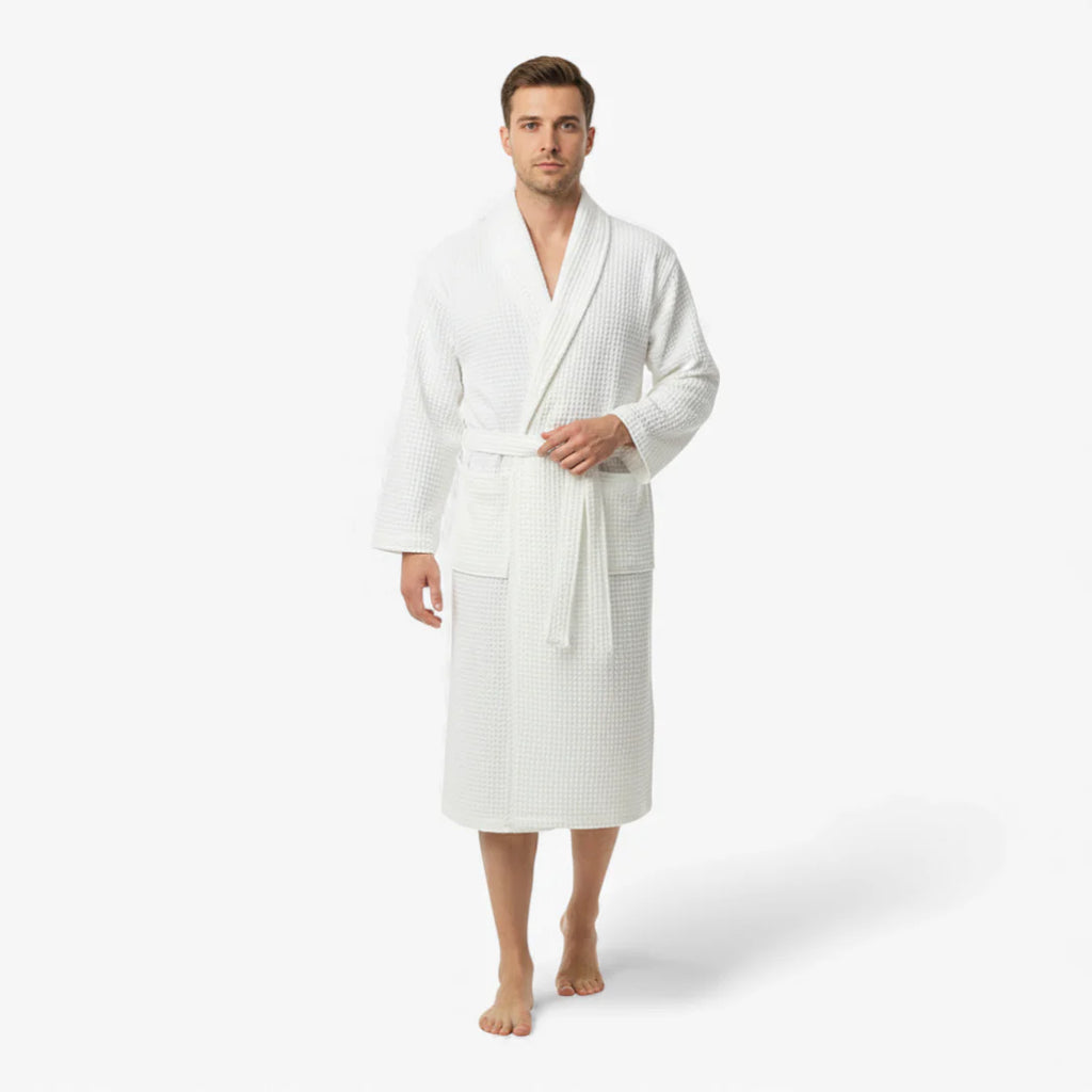 Bademantel aus Baumwolle – Weißer Wabenprint