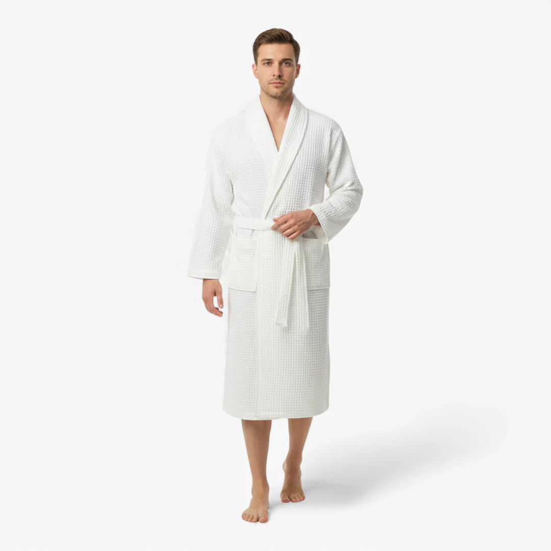Bademantel aus Baumwolle – Weißer Wabenprint