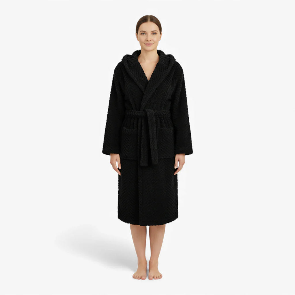 Damen-Nachtmantel – Dickes Wintermodell – Schwarz