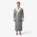 Langer grauer Flanell-Bademantel für Herren für den Winter