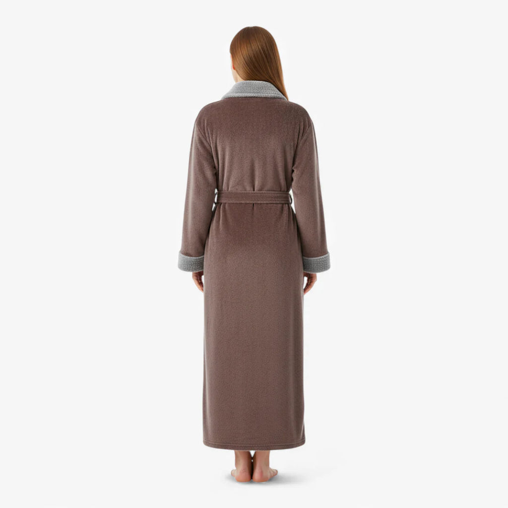 Damen-Winter-Bademantel – Lang, Braun, aus Flanell
