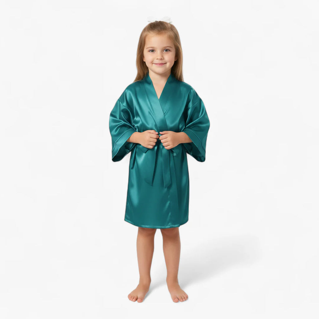 Klassischer blauer Satin-Bademantel für Mädchen