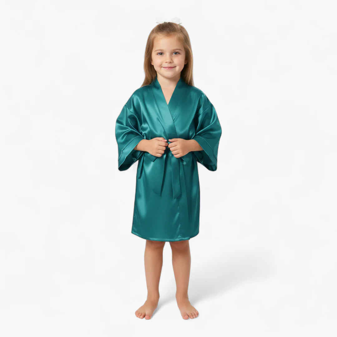 Klassischer blauer Satin-Bademantel für Mädchen