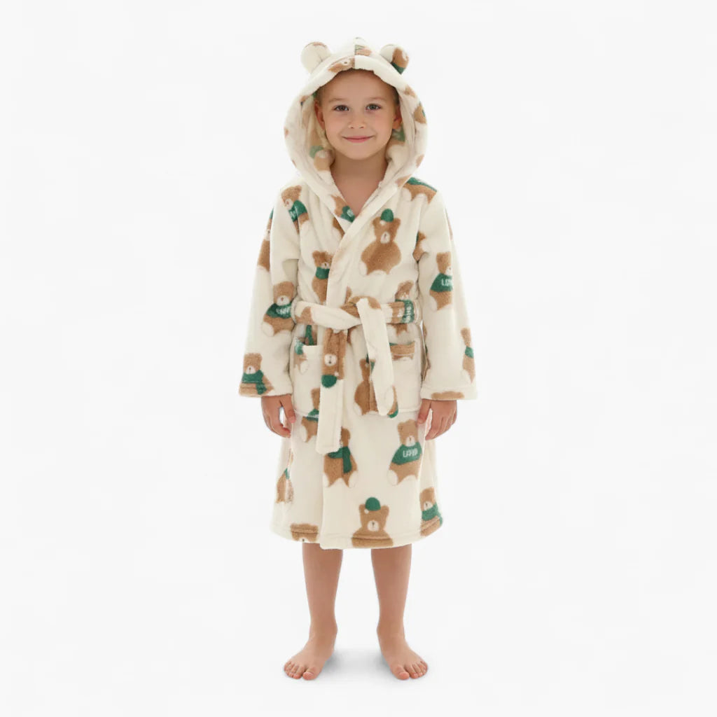 Kinder-Fleecebademantel mit Teddybär-Motiv