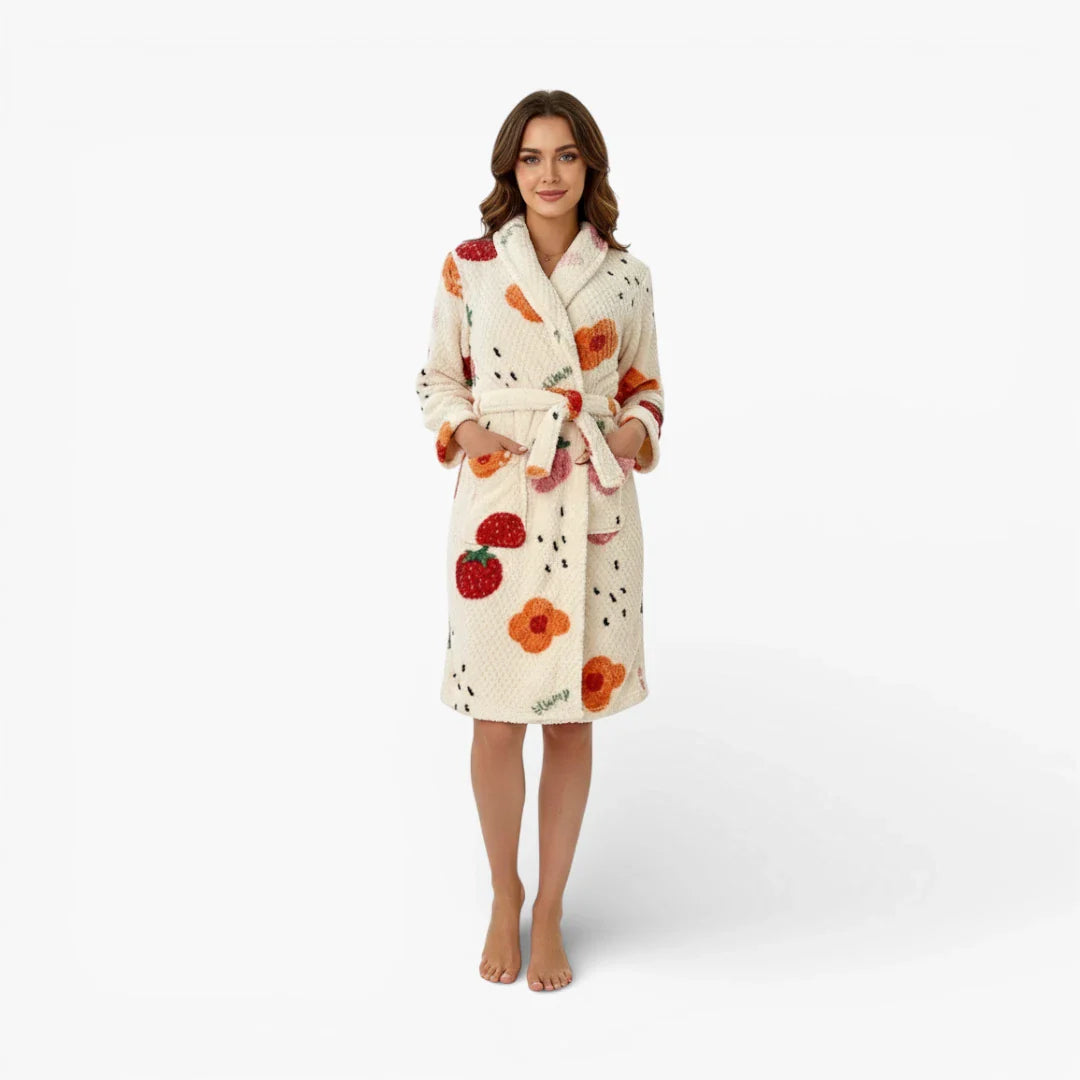 Damen-Fleece-Bademantel in Erdbeerrosa