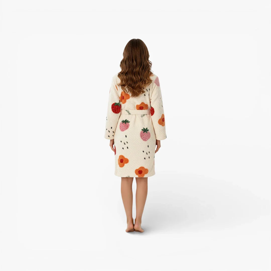 Damen-Fleece-Bademantel in Erdbeerrosa