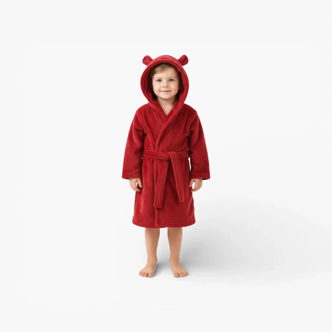 roter Kinderbademantel mit Kapuze