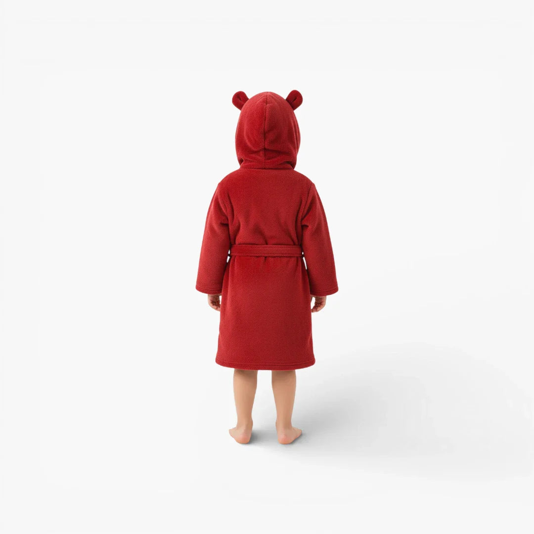 roter Kinderbademantel mit Kapuze