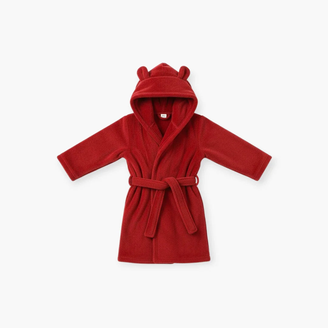 roter Kinderbademantel mit Kapuze