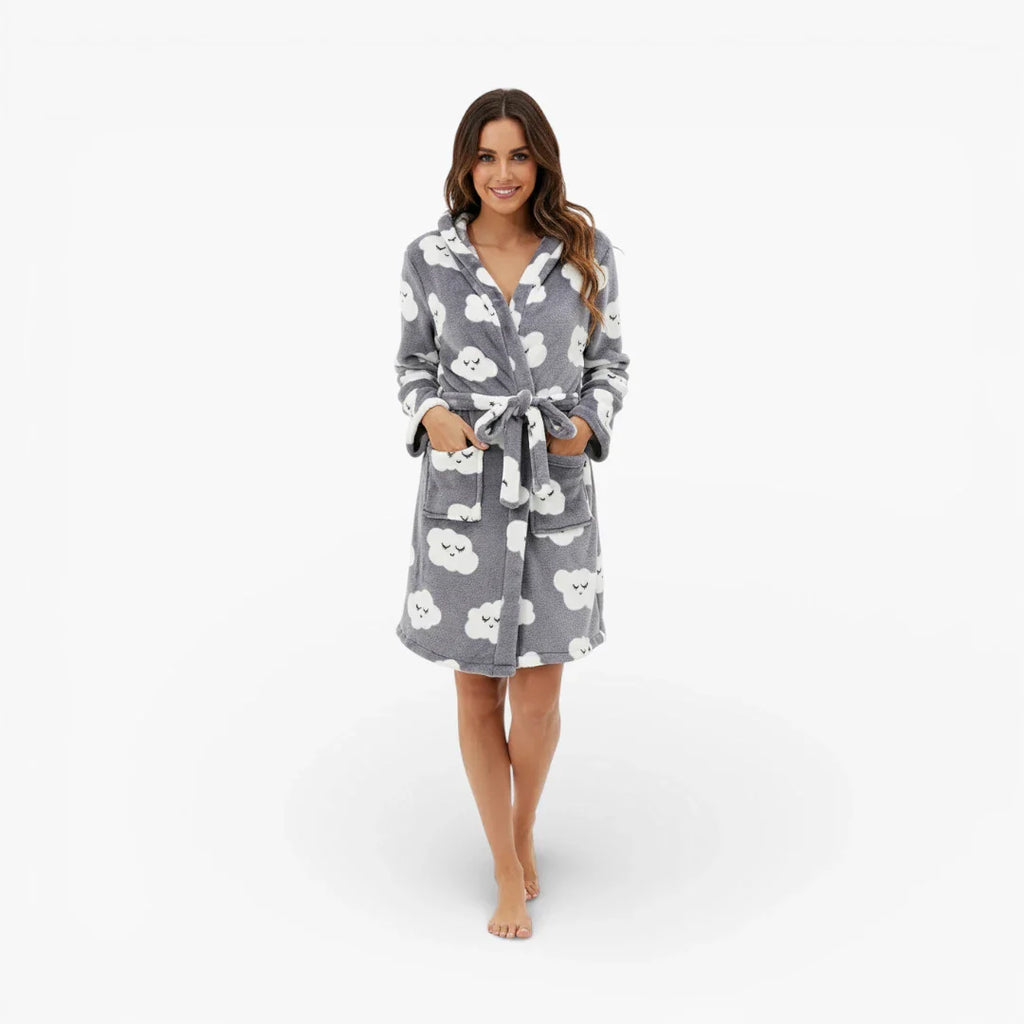 Damen-Bademantel aus Polyester mit Kapuze