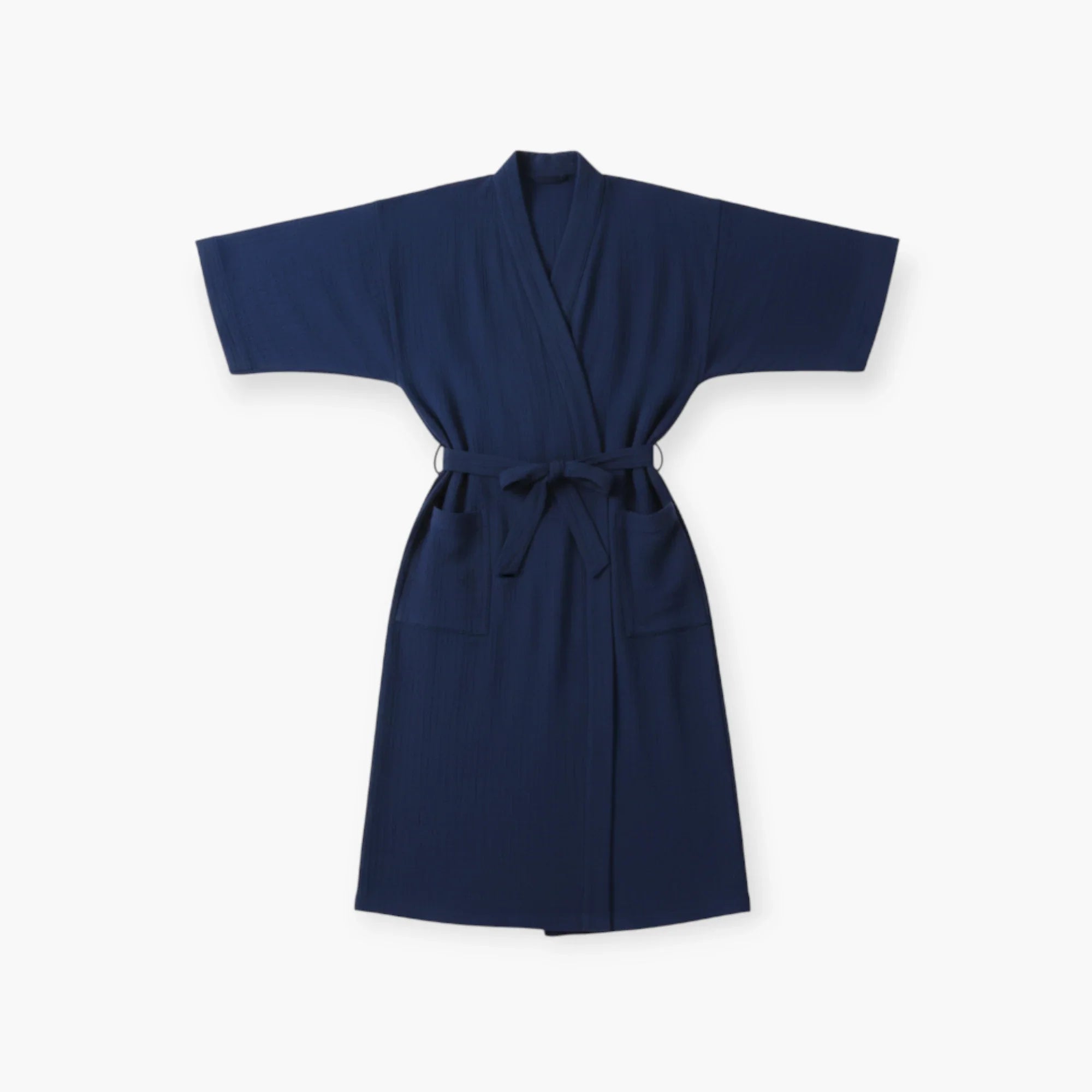 Damen-Schlafmantel aus Baumwolle – Japanischer Stil, Langer Schnitt, marineblau